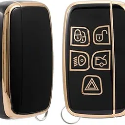Keyzone TPU car Key Cover Compatible for Jaguar / Range Rover Evoque Velar Discovery LR4 Land Rover Sport XF XJ XE F-PACE F-Type 5 Button Smart Key (Gold Black)-picture-32