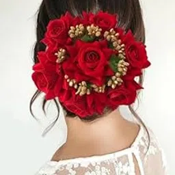 Samyak Rose Artificial Flower Juda Floral Bun Wedding Bridal Hairstyle Hair Accessories For Women & Girls (Red)-picture-14