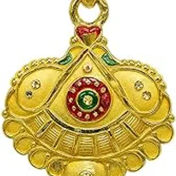 bhumi creation Traditional Gold-Plated Alloy Pendant, Fan Design with Red and Green Enamel Work-picture-42