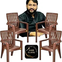 Sigma Plastic Mid Back Arm Chair Pack of 4 Brown Durable and Sturdy for Home Office Outdoor and Garden-picture-23