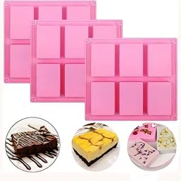LEGACYCART 6 Cavity Rectangle Silicone molds for Making Homemade soap, Cake, Pudding, Cupcake browine, Muffine and More can be Used for Resin Also,(Multi Colour) Pack of 1 Soap Mould for soap Making-picture-45