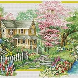 Stamped Stitch Kit - Spring Landscape Pattern - 11CT Embroidery Needlecrafts | 1 Set Stamped Stitch Kit-picture-35