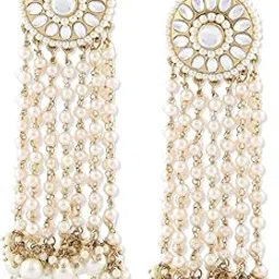 zaveri pearls Antique Gold Tone Kundan & Pearls Chain Fringe Dangle Earring For Women-ZPFK10136-picture-36