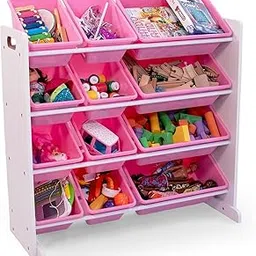 Snazzy Kids Toy Storage Organizer with 12 Plastic Bins, White/Pink – Removable Bins for Playroom, Bedroom, Toddler Furniture for Boys and Girls-picture-30