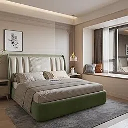 Modern Upholstered King Size Bed with Box Storage for Bedroom | Wooden Double Bed with Storage | Platform Cot with Upholstery Premium Fabric | 6.5 x 6 Ft | Sheesham Wood (Green)-picture-15