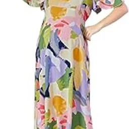 lovely mom's Stylish Multi-Tropical Pattern Maternity Dress in Soft Rayon | V-Neck & Dual-Zipper for Easy Nursing | Perfect for Pre & Post Pregnancy Women's (Multicolor)-picture-10