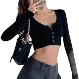 talitha fashion Regular Fit Crop Tops for Women | Solid Crop Button Up Casual Women Top | Casual Regular Full Sleeves Solid Women Crop Top-picture-49