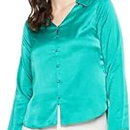 madame Shirt Coller Neck Full Sleeve Solid Green Women Shirts image 1