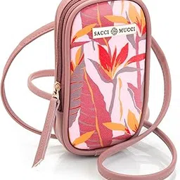 sacci mucci Designer Faux Leather And Canvas Mobile Sling Bag For Women Stylish Travel Small Pouch Crossbody Side Bag Birthday Gift Item - Exotic Jungle-picture-12