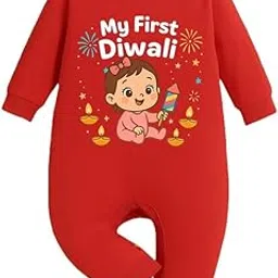 karmikh Baby Full Sleeves Romper | It’s My First Diwali Print | Soft Cotton Bodysuit for Newborn Infant Toddler | Unisex Festive Outfit-picture-17