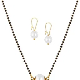 Jewellery for Less Modern Fusion Pearl Mangalsutra with Single Black Bead Chain Women - Party Casual Wear,Valentine-image-70