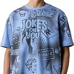 the souled store Joker: Jokes On You Men and Boys Short Sleeves Round Neck Blue Graphic Printed Cotton Oversized T-Shirts-picture-12