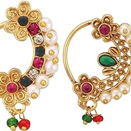 Vighnaharta Multi CZ stone and Pearls moti Nath Nathiya./ Nose Pin combo 2 nath for women and Girls[VFJ1262-1260NTH-PRESS-MULTI]-image-3