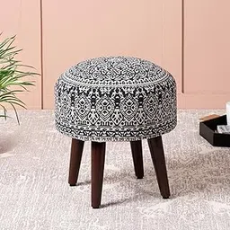 nestroots Wooden Ottoman Stools for Living Room | Printed Pouffes for Sitting, Foot Rest with 4 Wooden Legs | 17 Inch Height, Blue | Stylish & Comfortable Furniture for Home Décor-picture-16
