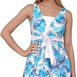 megaska Women Printed Front Knot Adjustable Belt Frock Style Padded One Piece Swimming Costume-picture-47