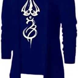dublly Mens Navy Blue Open Shrug with White Trishul Mahadev Graphic ? Stylish Casual Layered Look-picture-22
