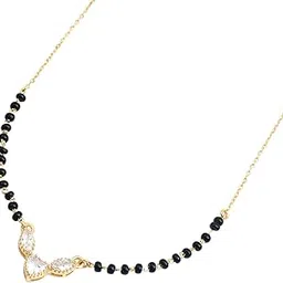 maira 18K 1gm Micron Gold Plated Anti Tarnish Hypoallergenic Simple 925 Sterling Silver Black Beads Kala Mani Mangalsutra | Tanmaniya | Thali Chandi Pendant Chain Necklace | Pure Silver Gift for Wife-picture-17