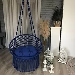 The Top Knott Navy Blue Round Cotton Hammock Swing Chair | Handmade in India | Indoor & Outdoor Hanging Jhula for Adults | Boho Macrame Swing for Living Room, Balcony & Patio-picture-39