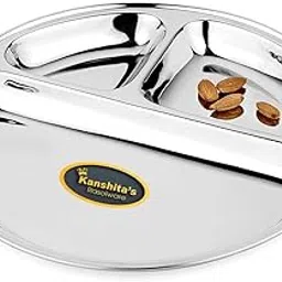 Kanshita's Rasoiware Stainless Steel 3 Compartment, Divided, Partition Lunch/Dinner/Bhojan/Thali Plates (Pack of 1)-picture-12