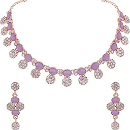 Rose Gold-Plated Artificial Stone Studded Necklace Jewellery Set With 1 Pair Of Earring For Women(AB_Pankhudi-Rosegold-Lavender)-picture-53