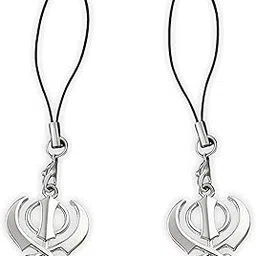 ONCRO® Silver chrome glossy finish Pack of 2 Sikh accessories Khanda phone charm pendant protective lucky aesthetic lanyard backpack hanging novelty keychain keyring Bike Car Scooter necklace bracelet-picture-38