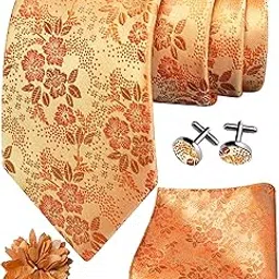 gusleson 3.15"(8cm) Mens Tie and Lapel Pin Floral Necktie Hankerchief Cufflinks Set for Men-picture-34