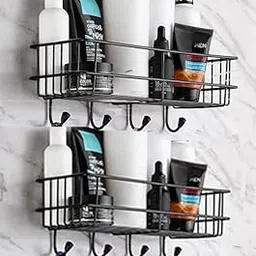 OSWELL Metal (Pack Of 1 Self-Adhesive Multipurpose Bathroom Rack, Bathroom Shelf Organizer, Wall Mounted Shelf,Bathroom Accessories Set For Home,Bathroom Shelves (Black)-picture-12