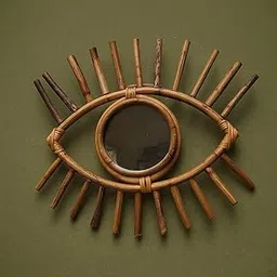 Decorative Rattan Eye Wall Mirror, Boho Style, Natural Bamboo Frame-picture-11