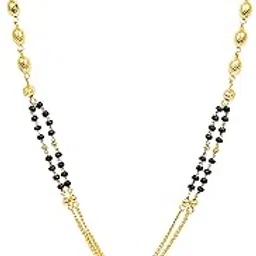 Traditional Mangalsutra Necklace with Black Beads, Gold-Plated Chain, Long Length-image-84