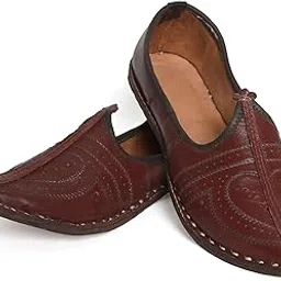 yash & co. Men's Traditional Ethnic Leather Juttis Mojaris | Latest Jutis for Men (Burgandy, Size - 8)-picture-43