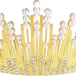 peora Cubic Zirconia & Pearl Studded Princess Tiara Crown for Girls & Women Birthday Gift Hair Accessories-picture-31