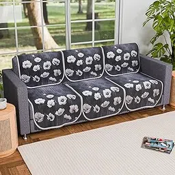 Kuber Industries Set of 6 Durable 3 Seater Sofa Covers for Living Room | Easy Machine Washable SOFE ke Cover for Protection & Comfort for Home | Lotus Print - Grey-picture-38