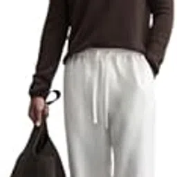 Men's Linen Lounge Pants for Sleep & Relax | Breathable Pyjama Bottoms | Elastic Drawstring Waist, Relaxed Straight-Leg, Pockets, Lightweight Comfort | White-image-0