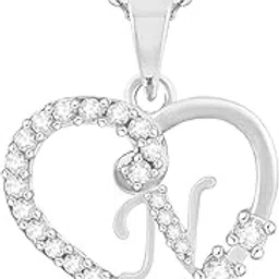 Love Collection Pendant "N" Letter Silver Gold plated Valentine Latest American Diamond for Women Girls Girlfriend Men Boys Couples Lovers Design alphabet Cubic Zirconia Brass Chain Pendant-image-29
