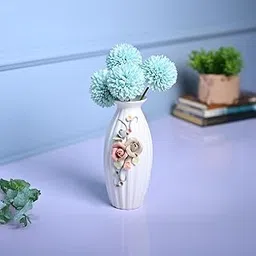 Market99 Ceramic White Color Vase | Cylindrical Shaped Vase with Glossy Finish | Flowers Holder for Home, Office Living Room & Table Decorations | Flower Design | Decorative Item-image-34