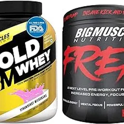 Bigmuscles Nutrition Premium Gold Whey 2Kg Whey Protein Isolate Blend| 25g Protein Per Serving [Strawberry Milkshake] & Freak Pre-Workout Sex on the Beach [30 Servings, Pack of 180g powder]-picture-20