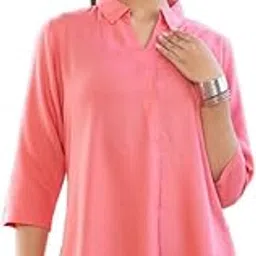 mlada Rayon Flare Top for Women | 3/4th Sleeve Regular Fit and Flare Top | Women Office Tops Tunic | Western Long Shirt Top for Women | Shirt Collar Top for Women | Rayon Tunic Tops for Women Western-picture-12
