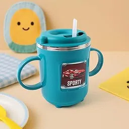 SUPERMOM Insulated Coffee Mug 300ml – Kids Sporty Sipper Mug with Straw & Dual Handles, Spill Proof Cup for Toddlers & Children, Cartoon Print Water & Milk Mug for Home, School & Travel Use (Set of 1)-picture-28