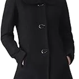 Women Self Design Peter Pan Collar Long Sleeve Hip Length Tailored Fit Overcoat-image-84