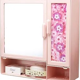 zahab Blossom PVC Bathroom Cabinet with Mirror,Shelf Pink Double Door 14 x 4 x 14 inch-picture-14