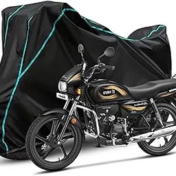 Autoten Water Resistant Bike Cover for Hero Splendor Plus, Splendor Pro, iSmart – All Weather UV/Dust/Rain Protection, Mirror Pockets, Belt & Buckle – Black & Aqua-image-24