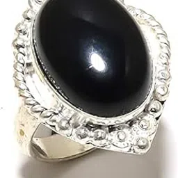 Black Onyx Gemstone Handmade Ethnic Silver Plated Jewelry Ring Size 7.5-image-89