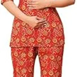 viyu creations Cotton Maternity Feeding Kurti Pant Set | Floral Printed Nursing Kurta Pyjama Cord Set for Women | Comfortable Pregnancy Wear with Zippers-picture-35