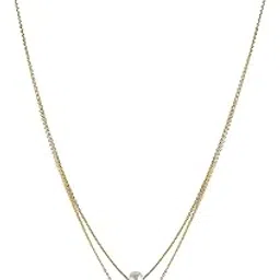brado jewellery American Diamond and White Pearl 2 Layer Golden Satari Necklace for Women (Yellow)-picture-21
