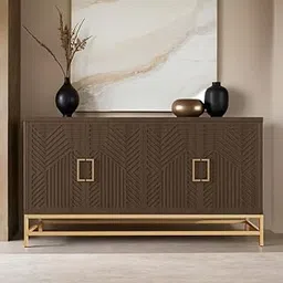 TGF Furniture Store Modern Sideboard Cabinet – 4-Door Wooden Storage Console with Chevron Pattern, Brown Finish, Gold Accents & Metal Base, Buffet Cabinet for Living Room, Dining Room & Entryway-image-64