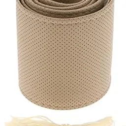 SECRET DESIRE Genuine Leather DIY Car Steering Wheel Cover 38cm W/Needle and Thread Beige-picture-21
