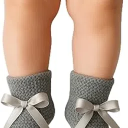 Handmade Baby Booties, Grey Knitted Wool with Silver Bow, Infant Winter Socks, Newborn Footwear baby boy socks, baby girl socks 0month 1 year-picture-35