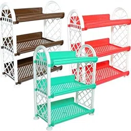 MORVI Spectra 3 Tier Plastic Multipurpose Storage Organizer-Easy to Fit, Wall Hanging Durable & Lightweight Rack for Kitchen, Bathroom,Kids & Office - Space-Saving Unit | Set of 3 | RED Brown Green-image-53