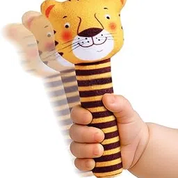 Intellibaby Tiny Tails Handheld Rattle for Baby & Infants,Soft Animal Plush Toy for Toddlers Boys&Girls,Squeeze Easy to Handle,Sensory&Motor Skills,Baby Safe,BIS Approved,Ideal for Gifting (Tiger)-picture-49