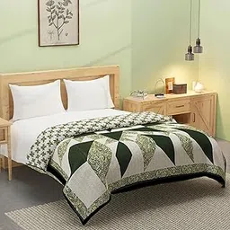 Swayam Reversible Rich Cotton Dohar for Double Bed – Lightweight AC Blanket | Mild Winter Blanket, Soft & Breathable Blanket | Travel Blankets – 90x100 | (Dark Green & Off White, Double)-picture-60